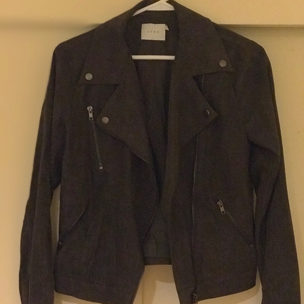 Dark Grey Suede Bomber Jacket